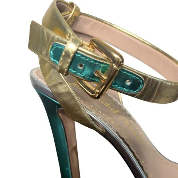 JEAN MICHEL CAZABAT Holiday Metallic Leather High Heel Sandals Women's Size 6.5 - Picture 3 of 12